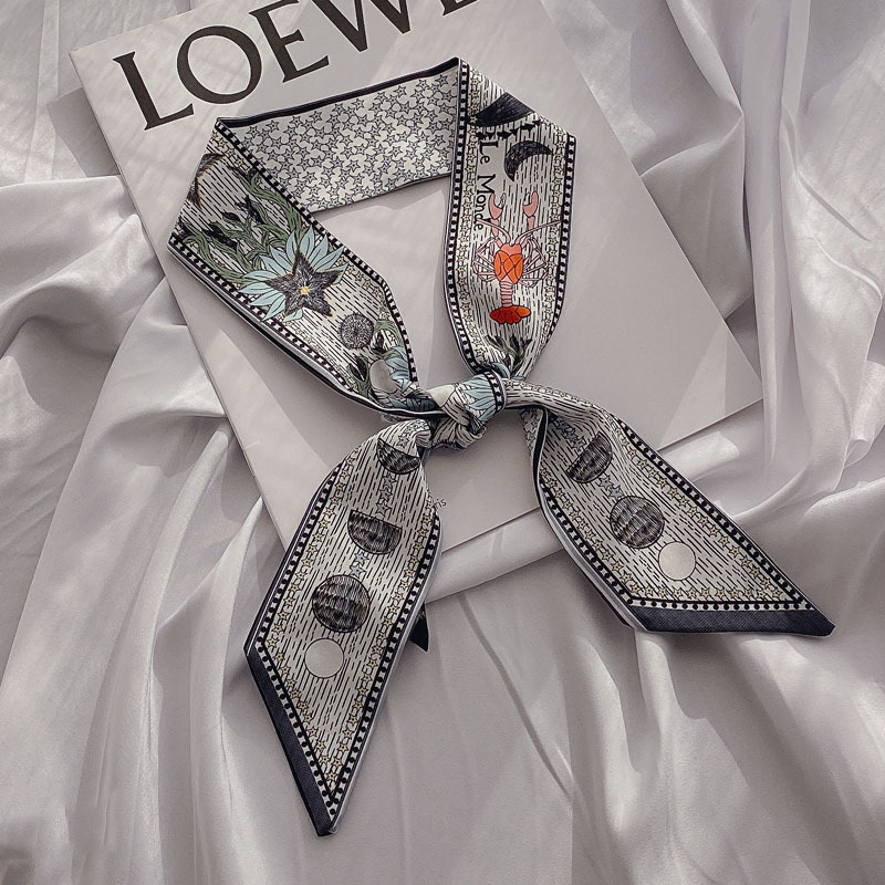 Small Long Silk Scarf for Women Spring and Autumn Fashionable Arm Bag Ribbon Versatile Korean Small Scarf Headband Hair Band Scarf Small Long Silk Scarf for Women Spring and Autumn Fashionable Arm Bag Ribbon Versatile Korean Small Scarf Headband Hair Band Scarf