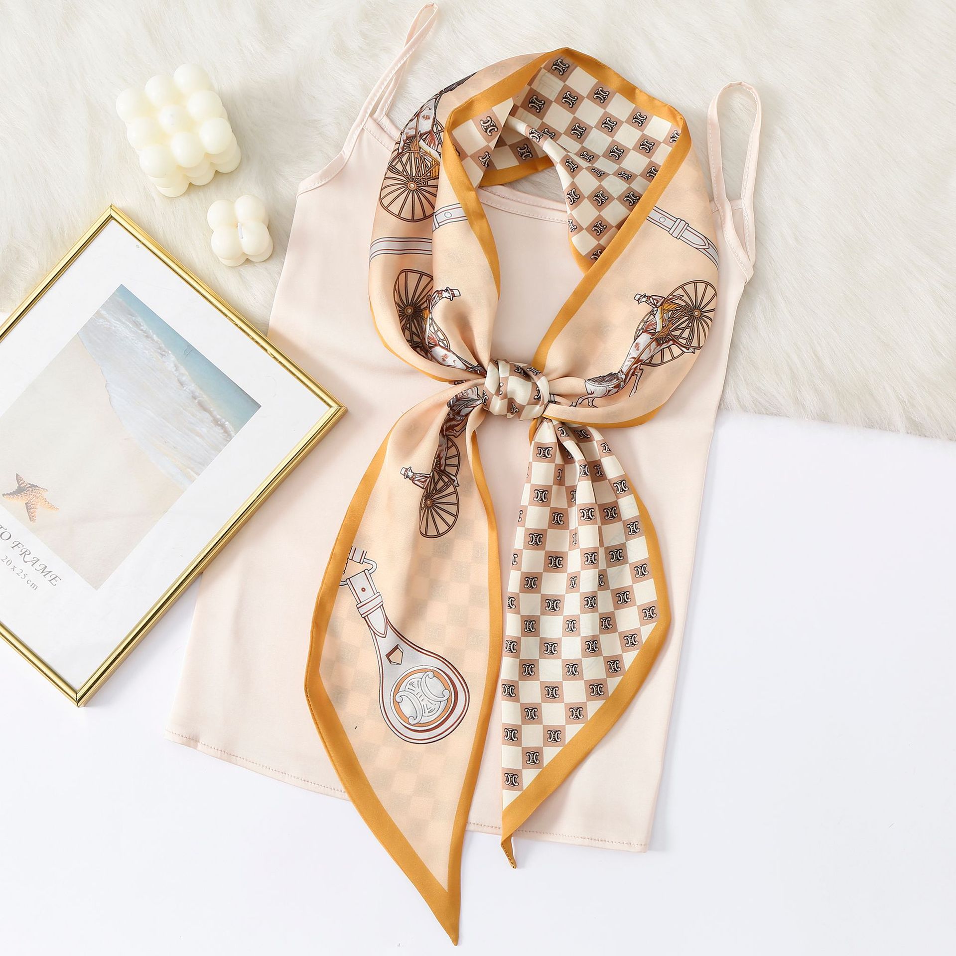 Long Silk Scarf Women's Hair Band Spring and Autumn Korean All-Match Letters Retro Arm Bag Ribbon Fashionable Carriage Silk Scarf Long Silk Scarf Women's Hair Band Spring and Autumn Korean All-Match Letters Retro Arm Bag Ribbon Fashionable Carriage Silk Scarf