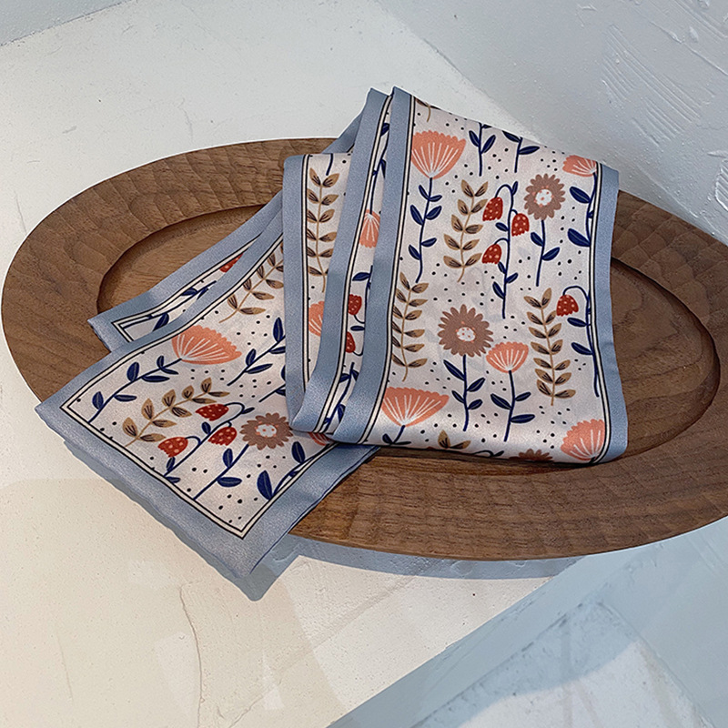 South Korea Dongdaemun Geometric Thin Long Narrow Scarf Retro French Arm Bag Ribbon Scheming Printing Headband Headwear Women