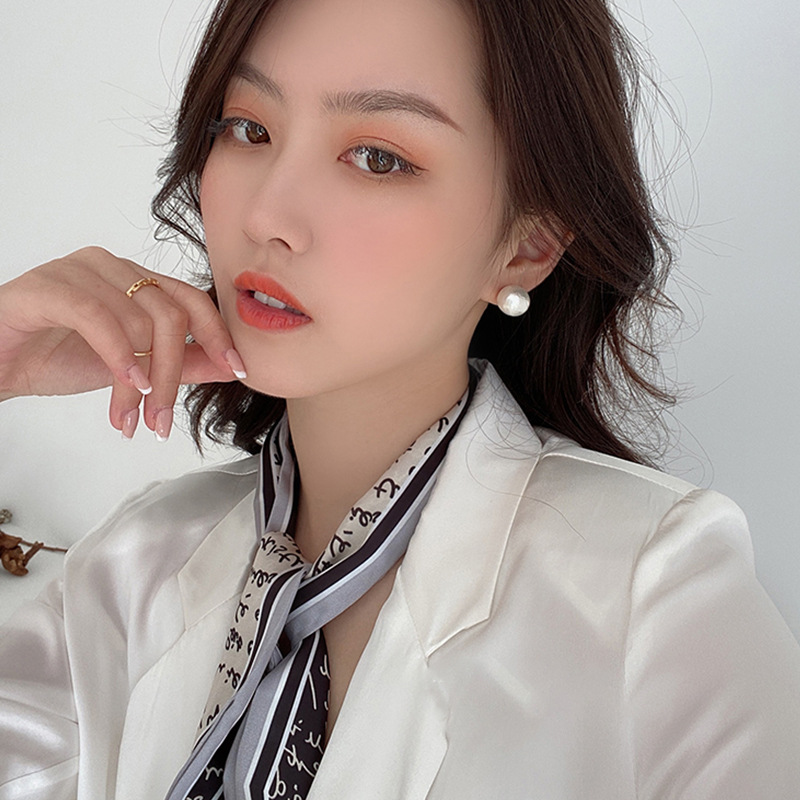 South Korea Dongdaemun Geometric Thin Long Narrow Scarf Retro French Arm Bag Ribbon Scheming Printing Headband Headwear Women