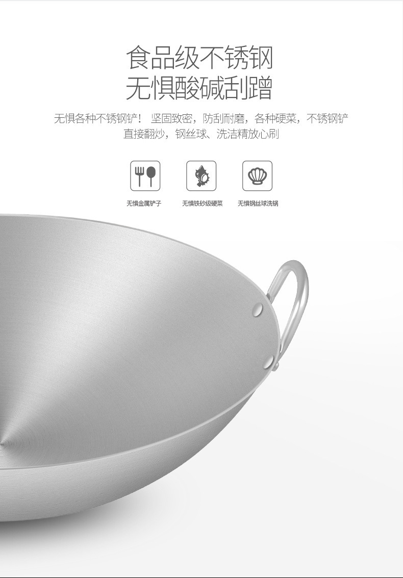 Stainless Steel Wok Extra Thick Quick-Fry Pan Binaural Specifications Complete Wok Restaurant Canteen Hotel Wok Wholesale Wholesale Factory Price