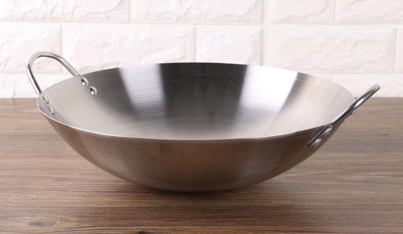 Stainless Steel Wok Extra Thick Quick-Fry Pan Binaural Specifications Complete Wok Restaurant Canteen Hotel Wok Wholesale Wholesale Factory Price