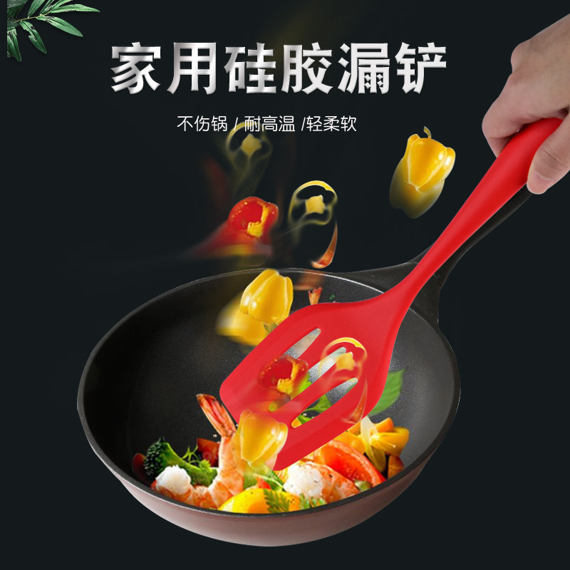Kitchen Tools Silicone Non-Stick Pan Slotted Turner High Temperature Spatula All-Inclusive Flat Bottom Spatula Stir-Fry Cooking Silicone Drain Shovel Slotted Turner