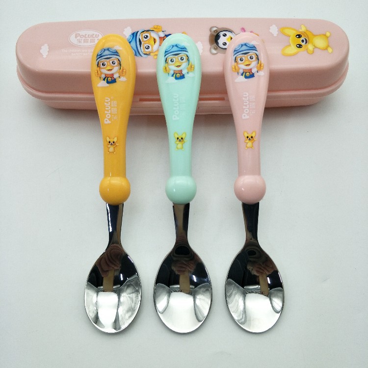 Pororo Children Spoon Baby Rice Spoon Soup Spoon 304 Stainless Steel Feeding Spoon Tableware Maternal and Child Supplies Long Handle