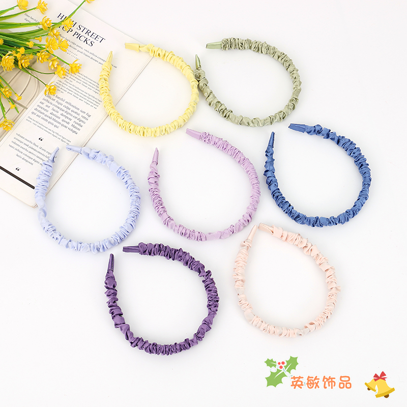 Korean Style All-Match Cream Satin Bubble Pleated Fabric Headband Internet Celebrity Sweet All-Matching Headband Face Wash Headband