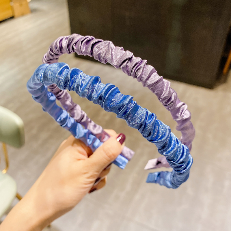 Headband Female Super Fairy Mori Style Outing Cream Color Sweet Satin Pleated Simple Color Korean Headband Face Wash Hair Accessories