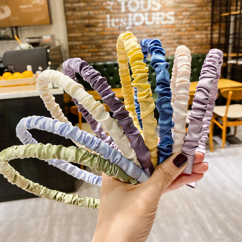 Headband Female Super Fairy Mori Style Outing Cream Color Sweet Satin Pleated Simple Color Korean Headband Face Wash Hair Accessories