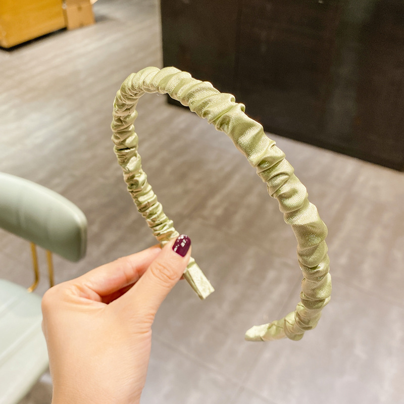 Headband Female Super Fairy Mori Style Outing Cream Color Sweet Satin Pleated Simple Color Korean Headband Face Wash Hair Accessories