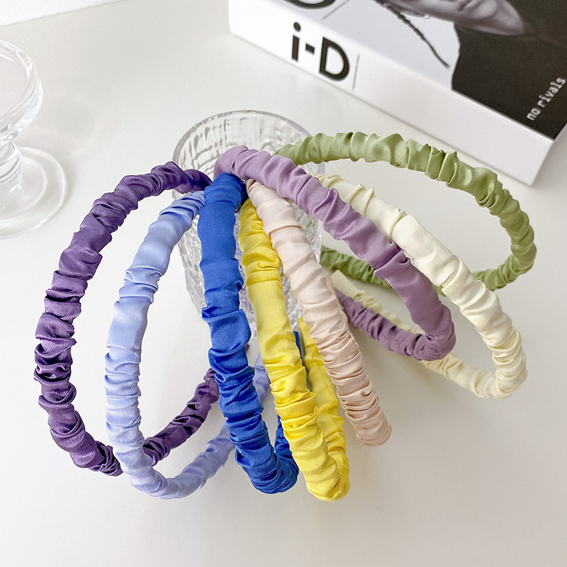 Headband Female Super Fairy Mori Style Outing Cream Color Sweet Satin Pleated Simple Color Korean Headband Face Wash Hair Accessories