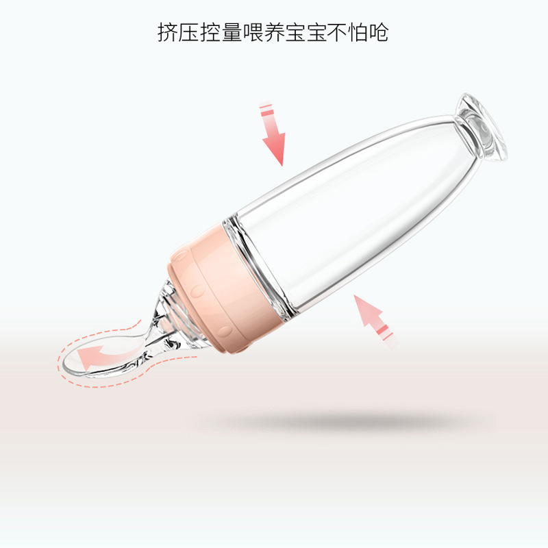 SOURCE Manufacturer Silicone Rice Cereal Baby Food Spoon Suction Cup Rice Paste Spoon Children&#039;s Tableware Rice Paste Bottle