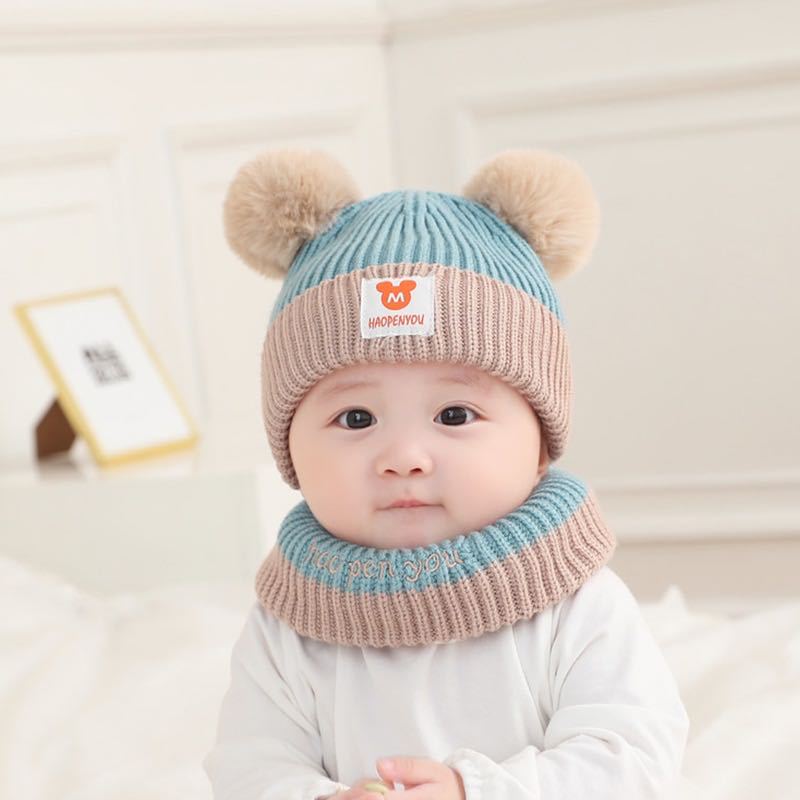 Korean Style Baby Hat Autumn and Winter Young Knitted Pullover Male and Female Baby Double Ball Cute Super Cute Warm Children&#039;s Wool