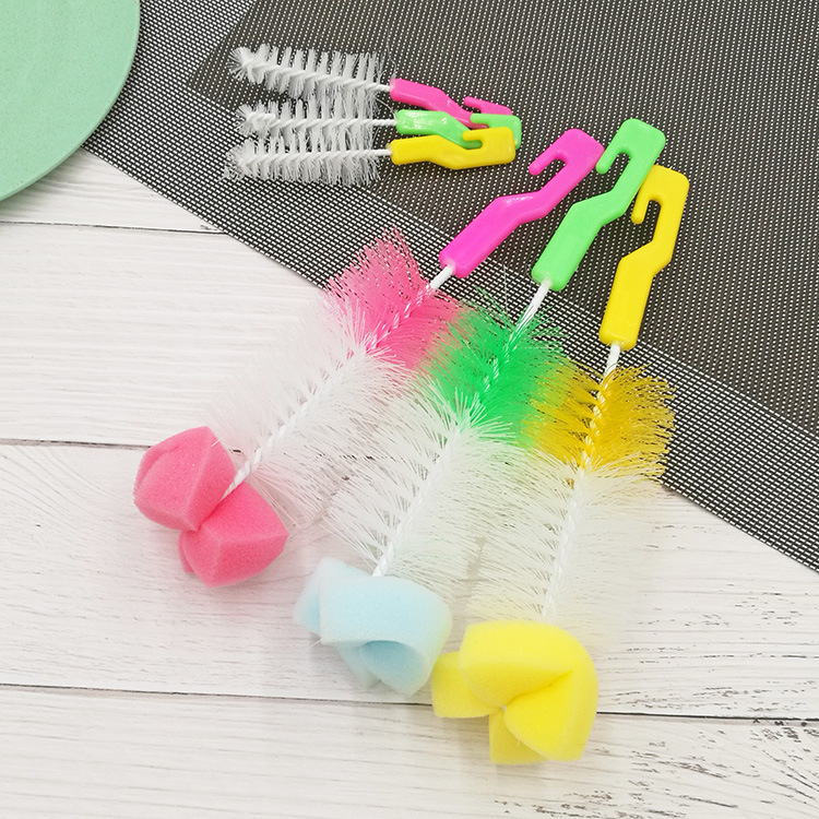 Creative Two-in-One Sponge Long Handle Tea Cup Brush Baby Bottle Brush Pacifier Brush Two-Piece Set Cup Brush Cup Brush Cup Brush