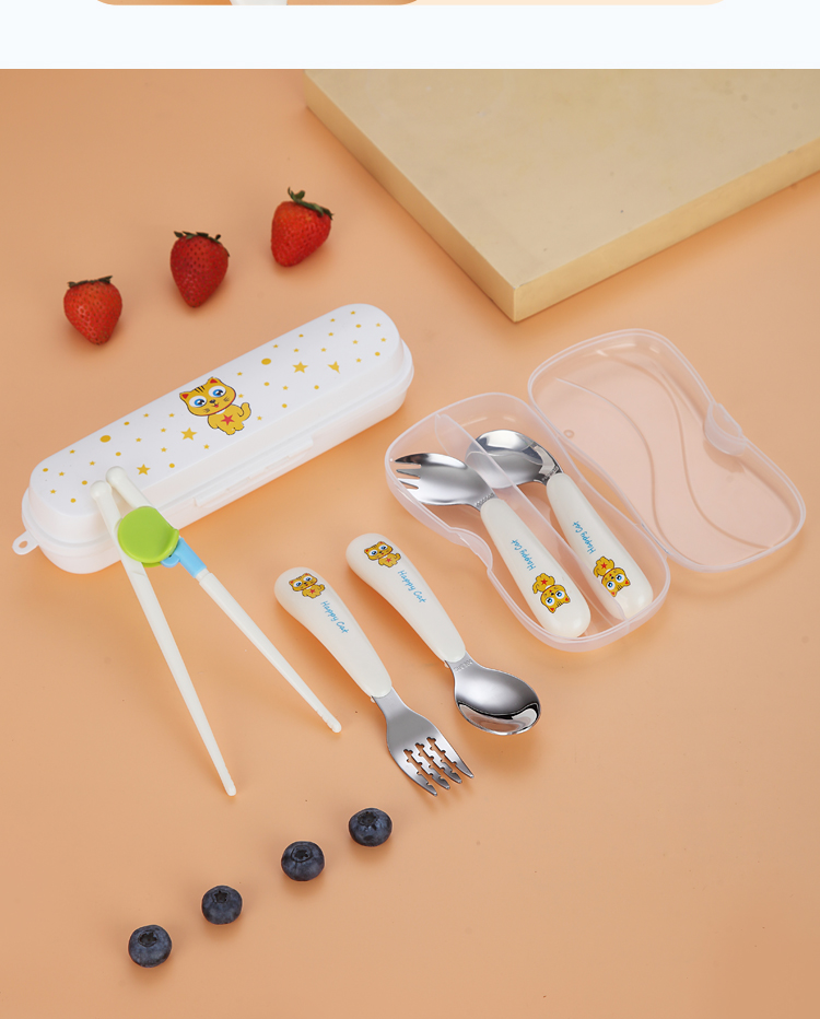 Baby Spoon Eat Learning Training Children 'S Fork Stainless Steel Self-Eating Baby Forks And Spoons Tableware Set Curved