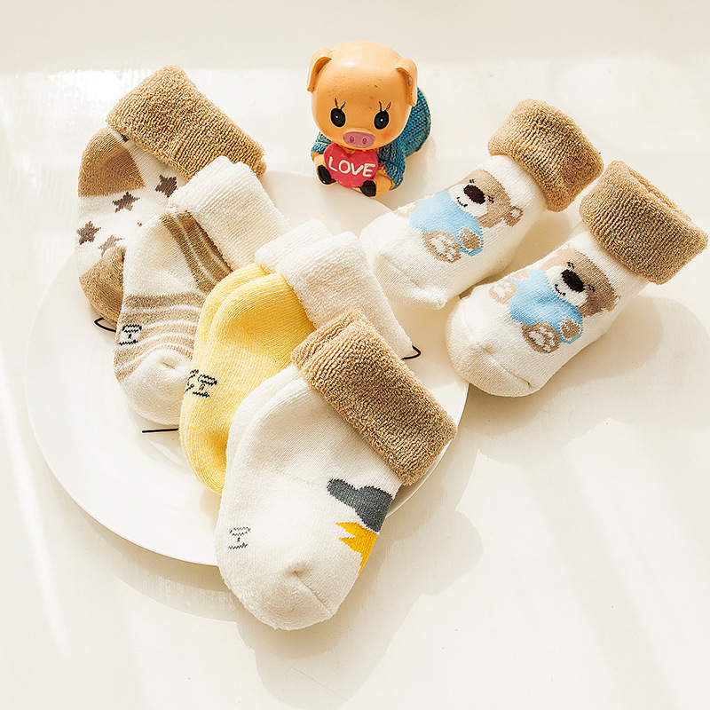 Autumn and Winter New Baby and Infant Socks Cartoon Newborn Cotton Socks Thickened Loose Mouth Children Terry-Loop Hosiery 0-1-3 Years Old