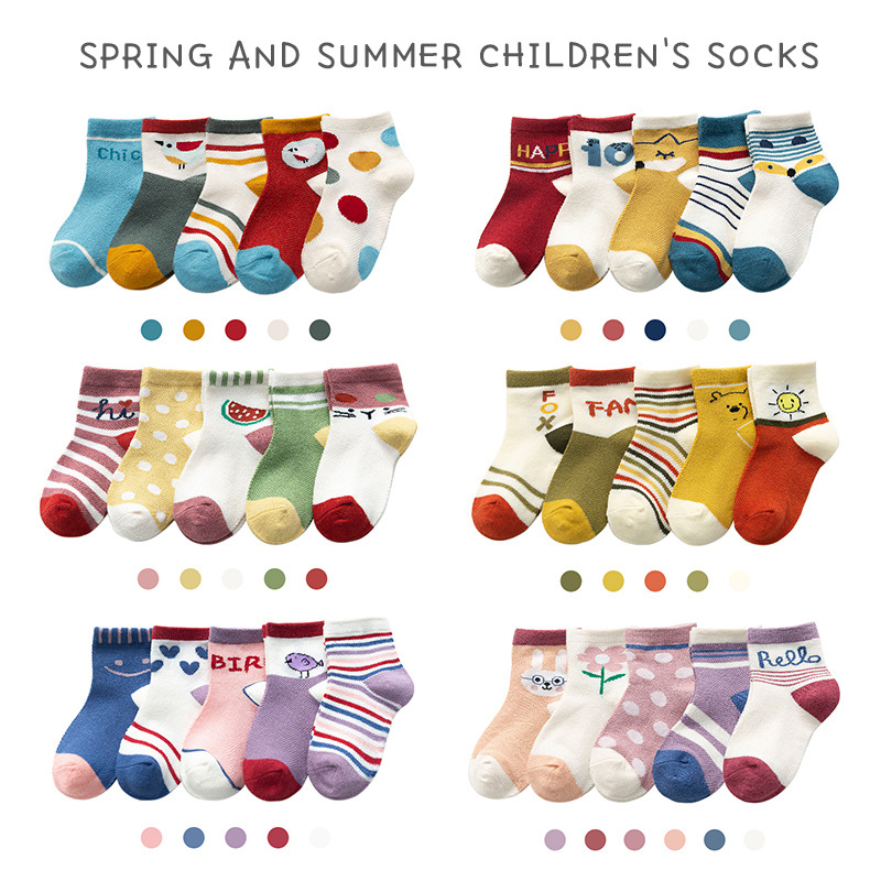 Socks Whole Zhuo Upper Cotton Children&#039;s Socks Spring and Summer Cartoon Animal Baby and Infant Socks Mesh Boat Socks