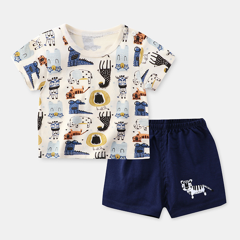 Children&#039;s Short-Sleeved Suit Cotton Girls&#039; Summer Clothes Boys&#039; T-shirt Baby Baby Clothes Korean Style Children&#039;s Clothing 2021 New