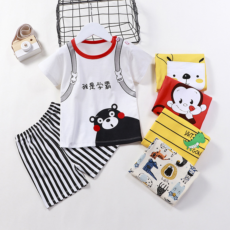 Children&#039;s Short-Sleeved Suit Cotton Girls&#039; Summer Clothes Boys&#039; T-shirt Baby Baby Clothes Korean Style Children&#039;s Clothing 2021 New
