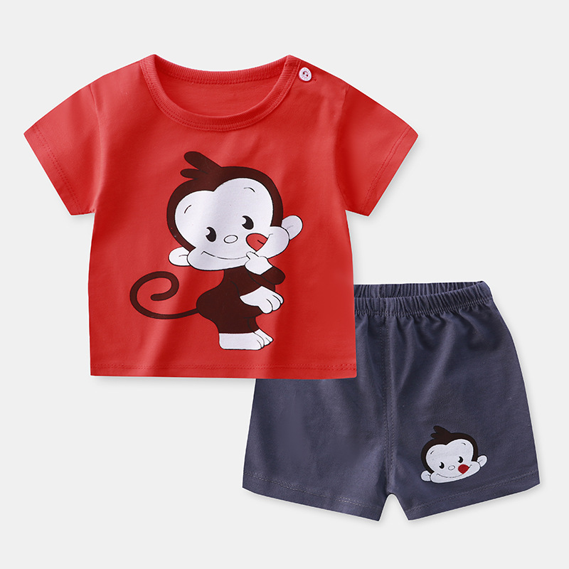Children&#039;s Short-Sleeved Suit Cotton Girls&#039; Summer Clothes Boys&#039; T-shirt Baby Baby Clothes Korean Style Children&#039;s Clothing 2021 New