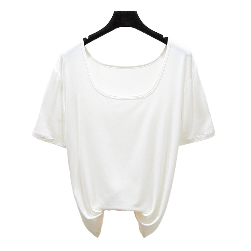 [Seaweed Spinning] Square Collar Short Sleeve White T-shirt for Women 2022 New Solid Color Simple Loose Bottoming Shirt for Women