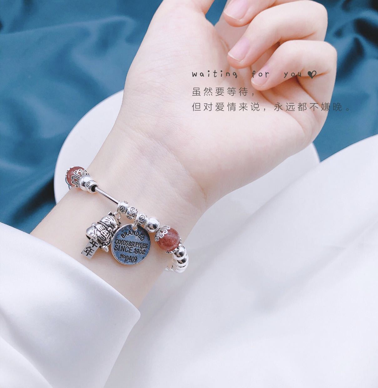 S925 Women's Sterling Silver Strawberry Quartz Lucky Cat Bracelet Imported Elastic String Fat and Thin Can Be Worn Ins Special-Interest Design S925 Women's Sterling Silver Strawberry Quartz Lucky Cat Bracelet Imported Elastic String Fat and Thin Can Be Worn Ins Special-Interest Design