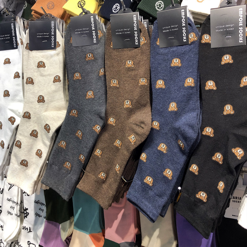 South Korea Imported Men&#039;s Cotton Socks Empole Full Bear Tube Socks Dongdaemun British Style Combed Cotton Men&#039;s Socks