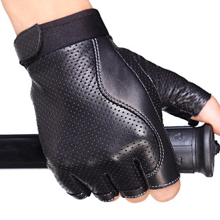 Leather Half Finger Gloves Men's Imported Sheepskin Open Finger Outdoor Riding Motorcycle Tactical Performance Dancing Gloves Wholesale