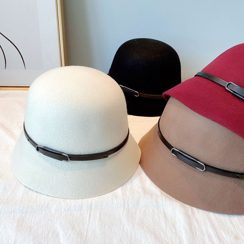 Autumn and Winter Australian Imported Wool Woolen Hat Women's Japanese Belt Hat All-Matching Solid Color Fisherman Hat Factory Wholesale Autumn and Winter Australian Imported Wool Woolen Hat Women's Japanese Belt Hat All-Matching Solid Color Fisherman Hat Factory Wholesale