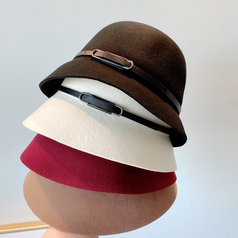 Autumn and Winter Australian Imported Wool Woolen Hat Women's Japanese Belt Hat All-Matching Solid Color Fisherman Hat Factory Wholesale Autumn and Winter Australian Imported Wool Woolen Hat Women's Japanese Belt Hat All-Matching Solid Color Fisherman Hat Factory Wholesale