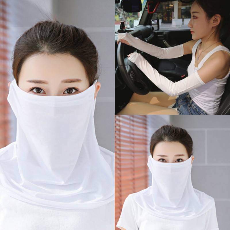 Spring and Summer Sun Protection Mask Female Neck Protection Sun Protection Large Scarf Ice Silk Mask Fashion Tulle Sun and Dust Proof Riding Ear Hanging