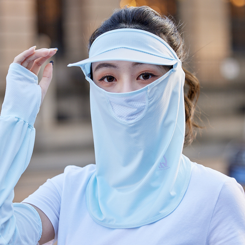 Summer Sun Protection Mask Female Ice Silk Mask Full Face Cover Face Neck Protection Thin UV Protection Riding Sun Hat Integrated