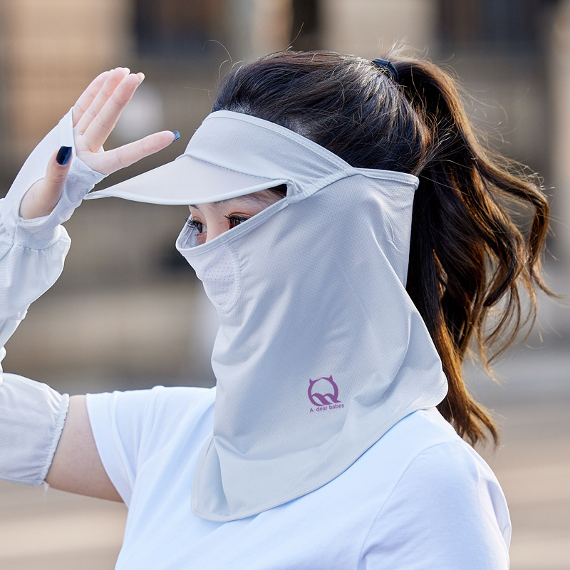Summer Sun Protection Mask Female Ice Silk Mask Full Face Cover Face Neck Protection Thin UV Protection Riding Sun Hat Integrated