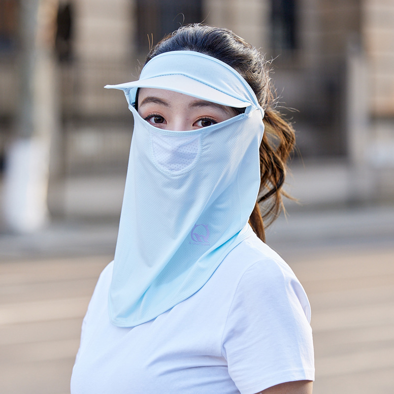 Summer Sun Protection Mask Female Ice Silk Mask Full Face Cover Face Neck Protection Thin UV Protection Riding Sun Hat Integrated