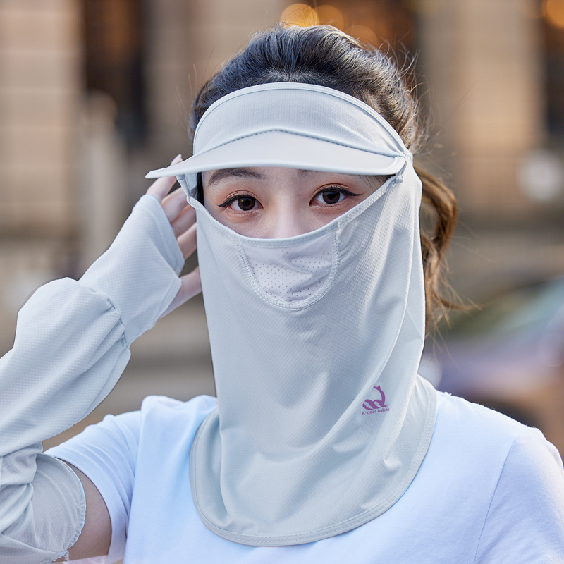 Summer Sun Protection Mask Female Ice Silk Mask Full Face Cover Face Neck Protection Thin UV Protection Riding Sun Hat Integrated