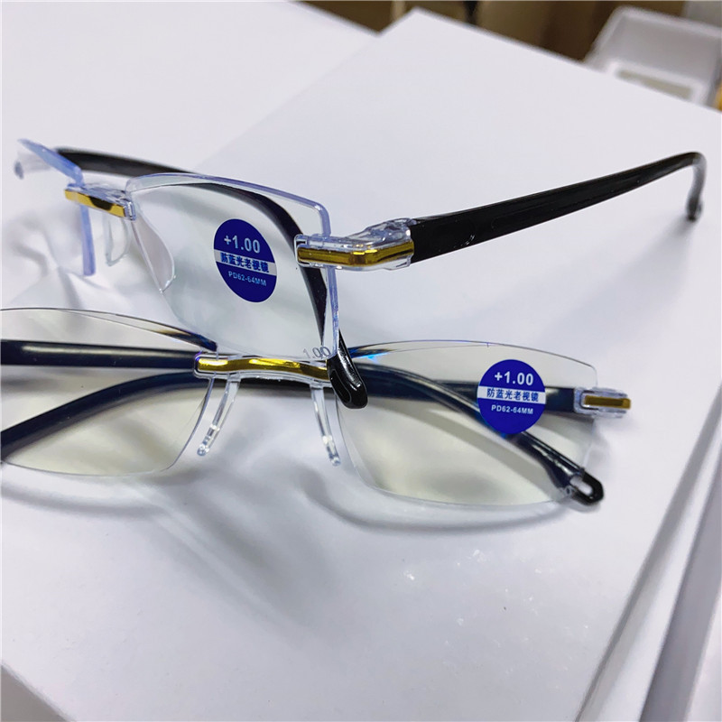 New Anti-Blue Light Diamond Rimmed Reading Glasses Stall Frameless Integrated Fashion HD Smart Zooming Presbyopic Glasses New Anti-Blue Light Diamond Rimmed Reading Glasses Stall Frameless Integrated Fashion HD Smart Zooming Presbyopic Glasses
