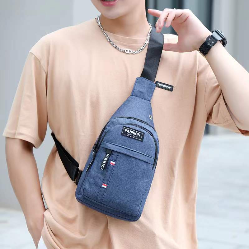 Cross-Border Small Chest Bag Fashion Oxford Cloth Crossbody Shoulder Bag USB Earphone Hole Large Capacity Men&#039;s Chest Bag