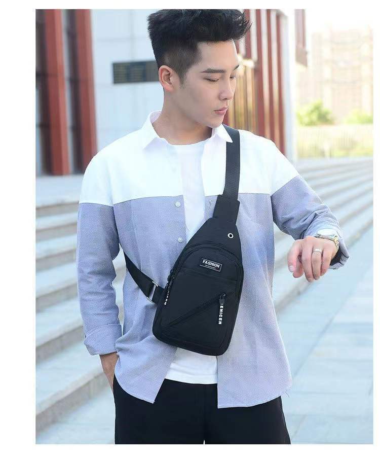 Cross-Border Small Chest Bag Fashion Oxford Cloth Crossbody Shoulder Bag USB Earphone Hole Large Capacity Men's Chest Bag