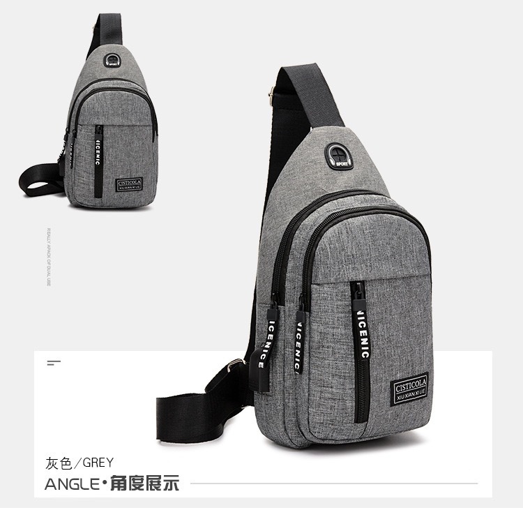 Cross-Border Small Chest Bag Fashion Oxford Cloth Crossbody Shoulder Bag USB Earphone Hole Large Capacity Men's Chest Bag