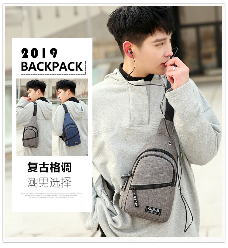 Cross-Border Small Chest Bag Fashion Oxford Cloth Crossbody Shoulder Bag USB Earphone Hole Large Capacity Men's Chest Bag