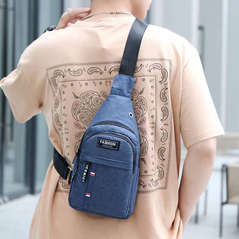 Cross-Border Small Chest Bag Fashion Oxford Cloth Crossbody Shoulder Bag USB Earphone Hole Large Capacity Men's Chest Bag