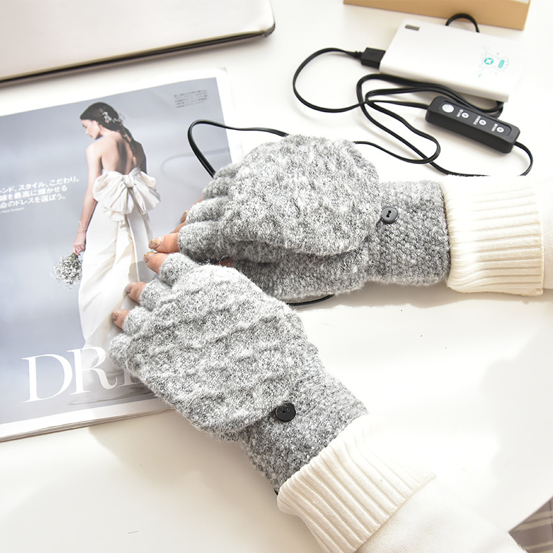 Warm Boom USB Gloves Double-Sided Electric Heating Plush Gloves Removable Washable Adjustable Temperature Hand Warmer for Computer Power Bank