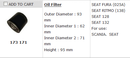 Oil Filter 173 171 Oil Filter 173 171
