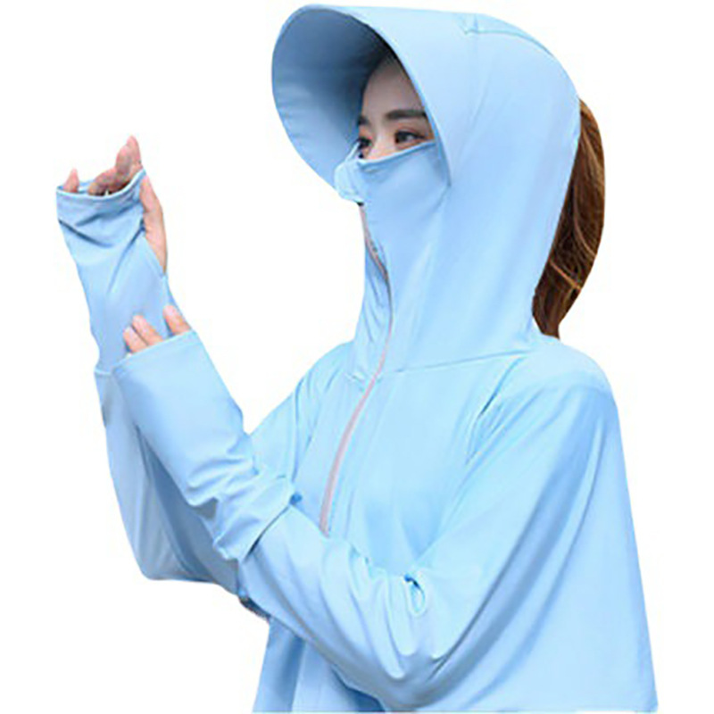 New Summer Ice Silk Breathable Sun Protection Clothing with Finger Lock Couple Outdoor Riding Fashion Sun-Proof Hooded Sun Protection Clothing