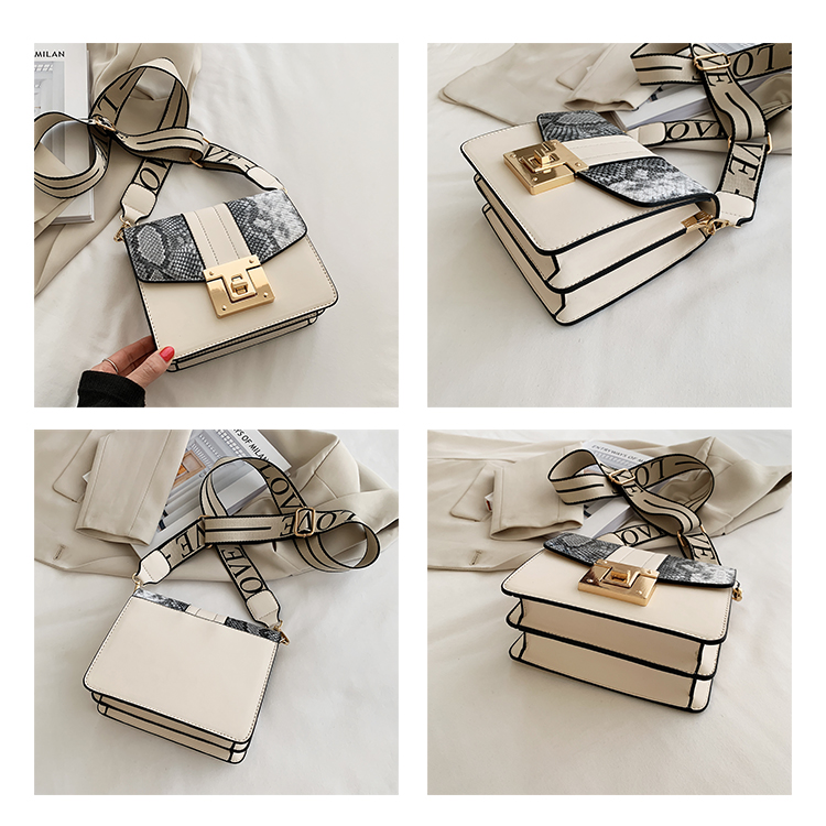 Women's Bag 2021 New Snake Pattern Veil Contrast Color Lock Chain Small Square Bag Fashion Leisure Phone Bag Small Bag