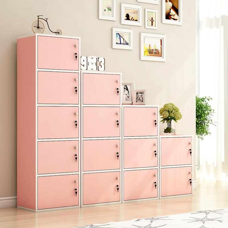 Simple Modern Bookcase Floor with Door Household Simple Multi-Layer Storage Cabinet Living Room Wall Cabinet Locker with Lock