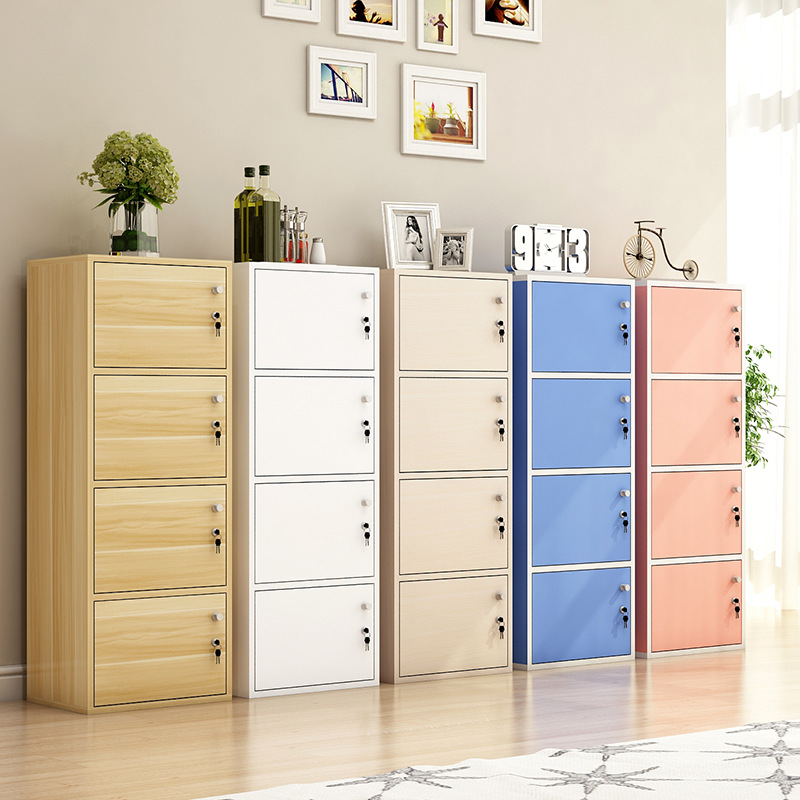 Simple Modern Bookcase Floor with Door Household Simple Multi-Layer Storage Cabinet Living Room Wall Cabinet Locker with Lock