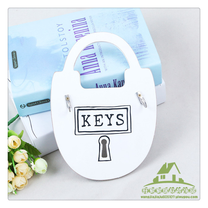 Wooden lock model retro decorative wall hanging hook on the wall behind the door keys
