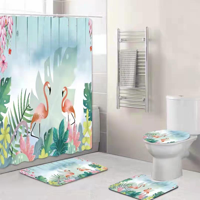 Toilet Floor Mat Bathroom Non-Slip Mat New Carpet Four-Piece Set Printing Shower Curtain 2021 Absorbent Floor Mat Christmas Toilet Floor Mat Bathroom Non-Slip Mat New Carpet Four-Piece Set Printing Shower Curtain 2021 Absorbent Floor Mat Christmas