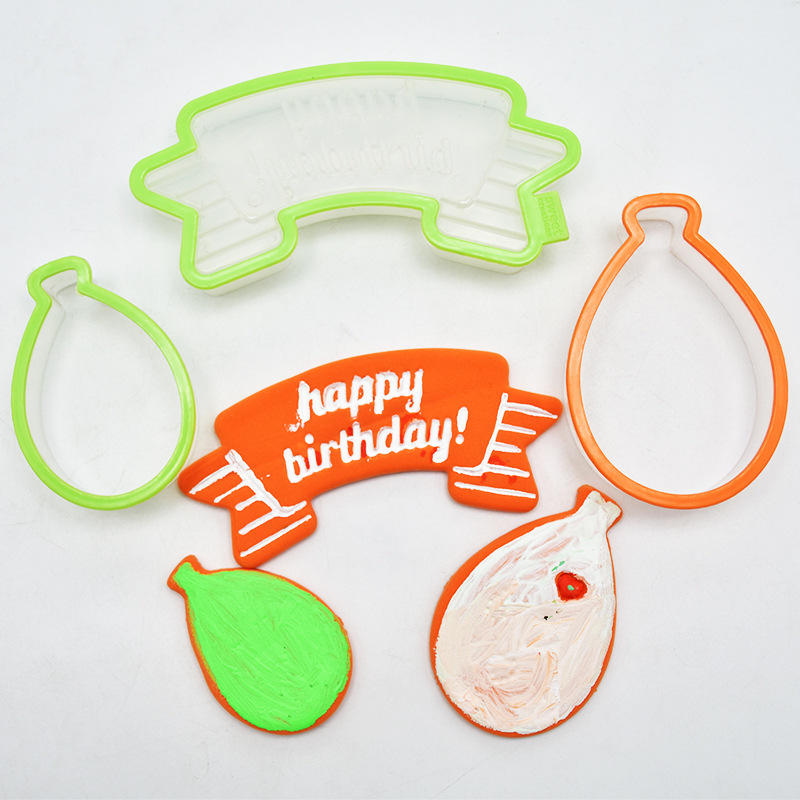 DIY Cake Baking Mold Happy Birthday Balloon Plastic Biscuit Mold Clay Fondant Cake Decoration Cutter
