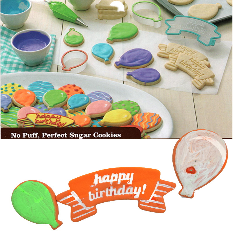 DIY Cake Baking Mold Happy Birthday Balloon Plastic Biscuit Mold Clay Fondant Cake Decoration Cutter