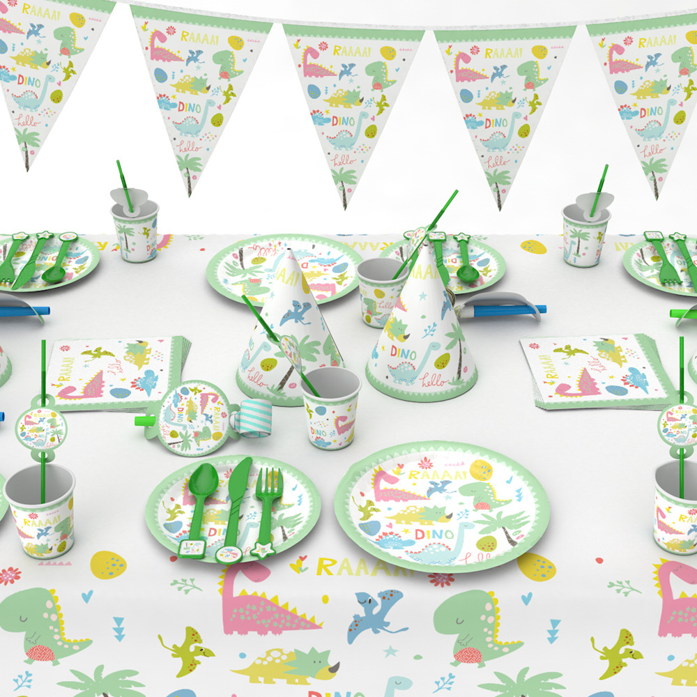 Cartoon Dinosaur Party Supplies Party Disposable Tableware Paper Tray Knife, Fork and Spoon Suit Children&#039;s Party Toys